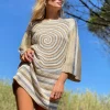 BEIGE SPIRALES DRESS SLEEVES 3/4
