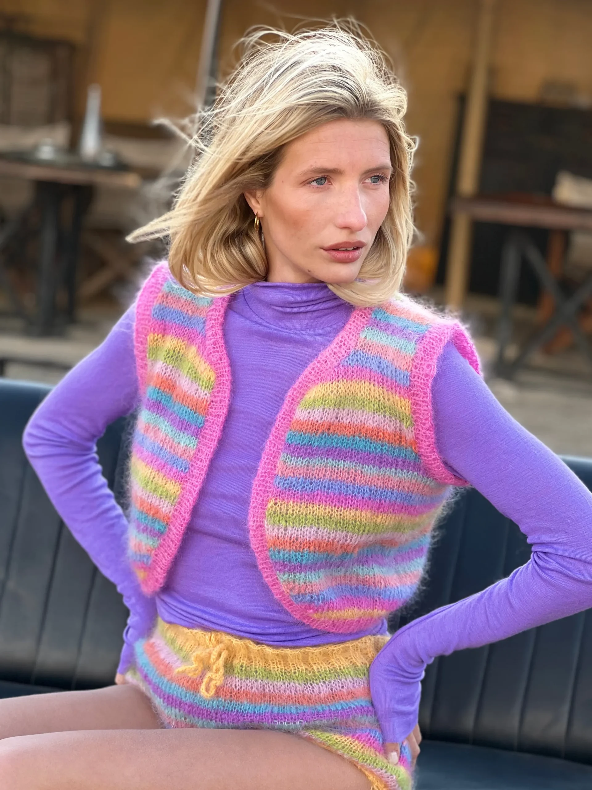 BOLERO NO SLEEVES MULTISTRIPES PASTELS