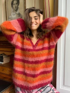 BORDEAUX STRIPES SWEATER V-NECK