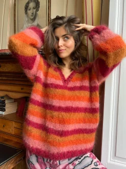 BORDEAUX STRIPES SWEATER V-NECK