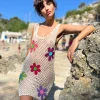 DRESS FISHNET FREE FLOWERS ECRU