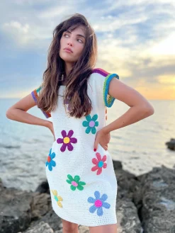 DRESS NO SLEEVES FREE FLOWERS ECRU