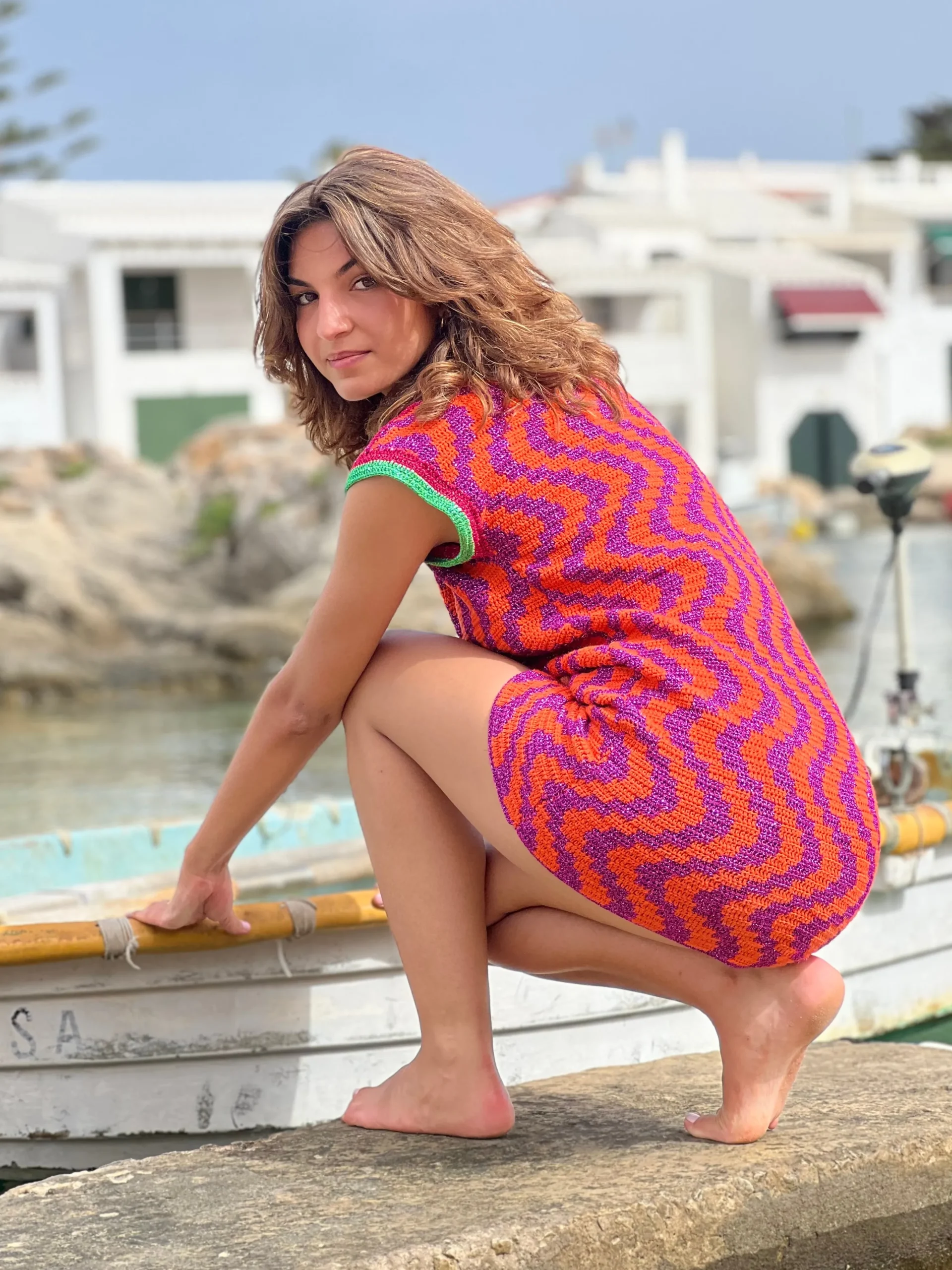 DRESS NO SLEEVES ZIGZAG ORANGE