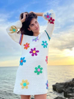 DRESS SLEEVES FREE FLOWERS ECRU