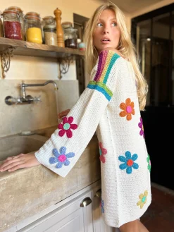 DRESS SLEEVES FREE FLOWERS ECRU