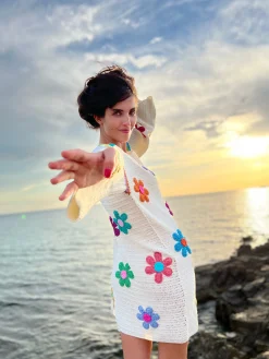 DRESS SLEEVES FREE FLOWERS ECRU