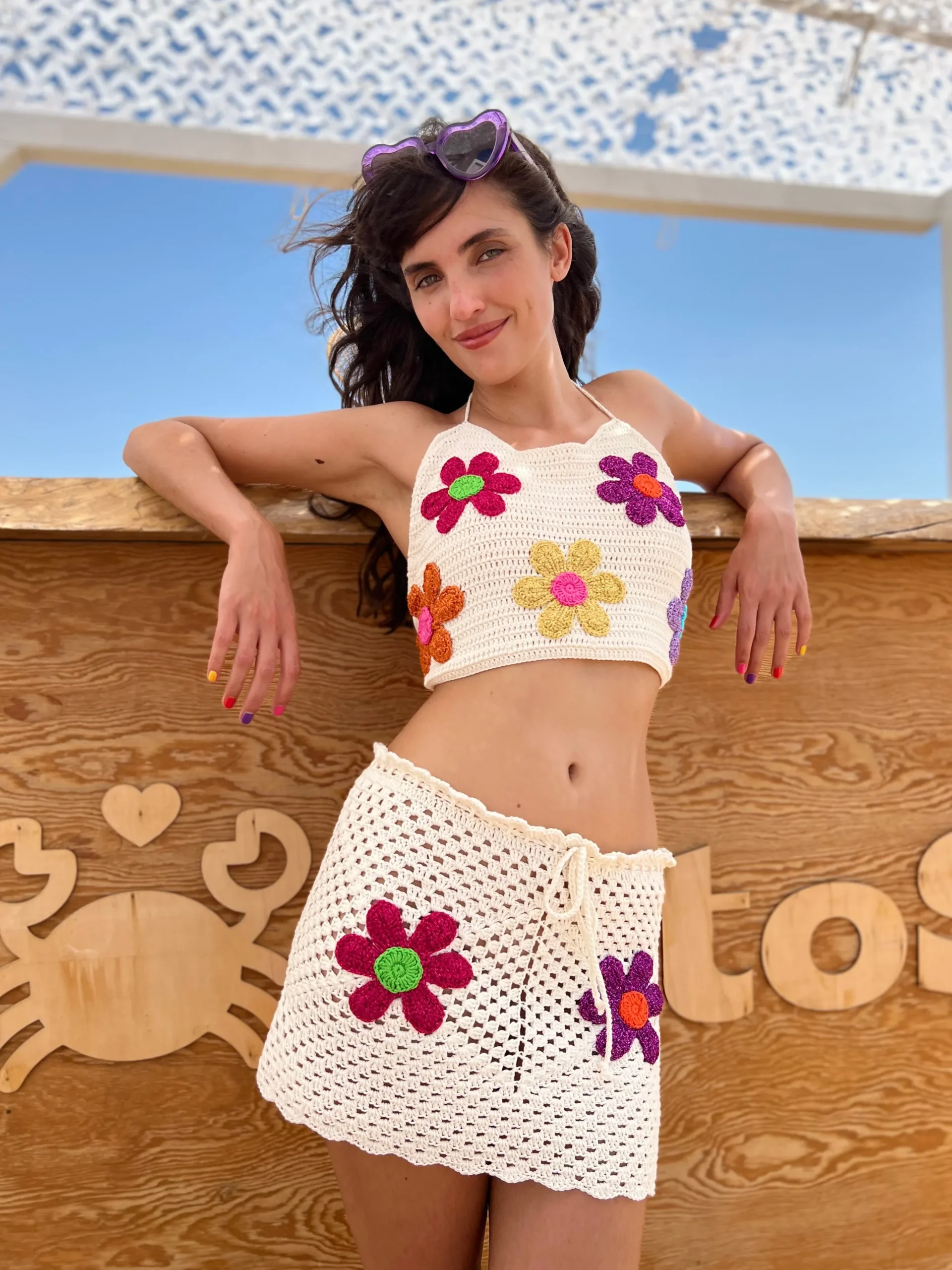 HALTER TOP FREE FLOWERS ECRU
