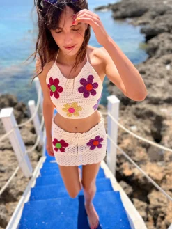 HALTER TOP FREE FLOWERS ECRU
