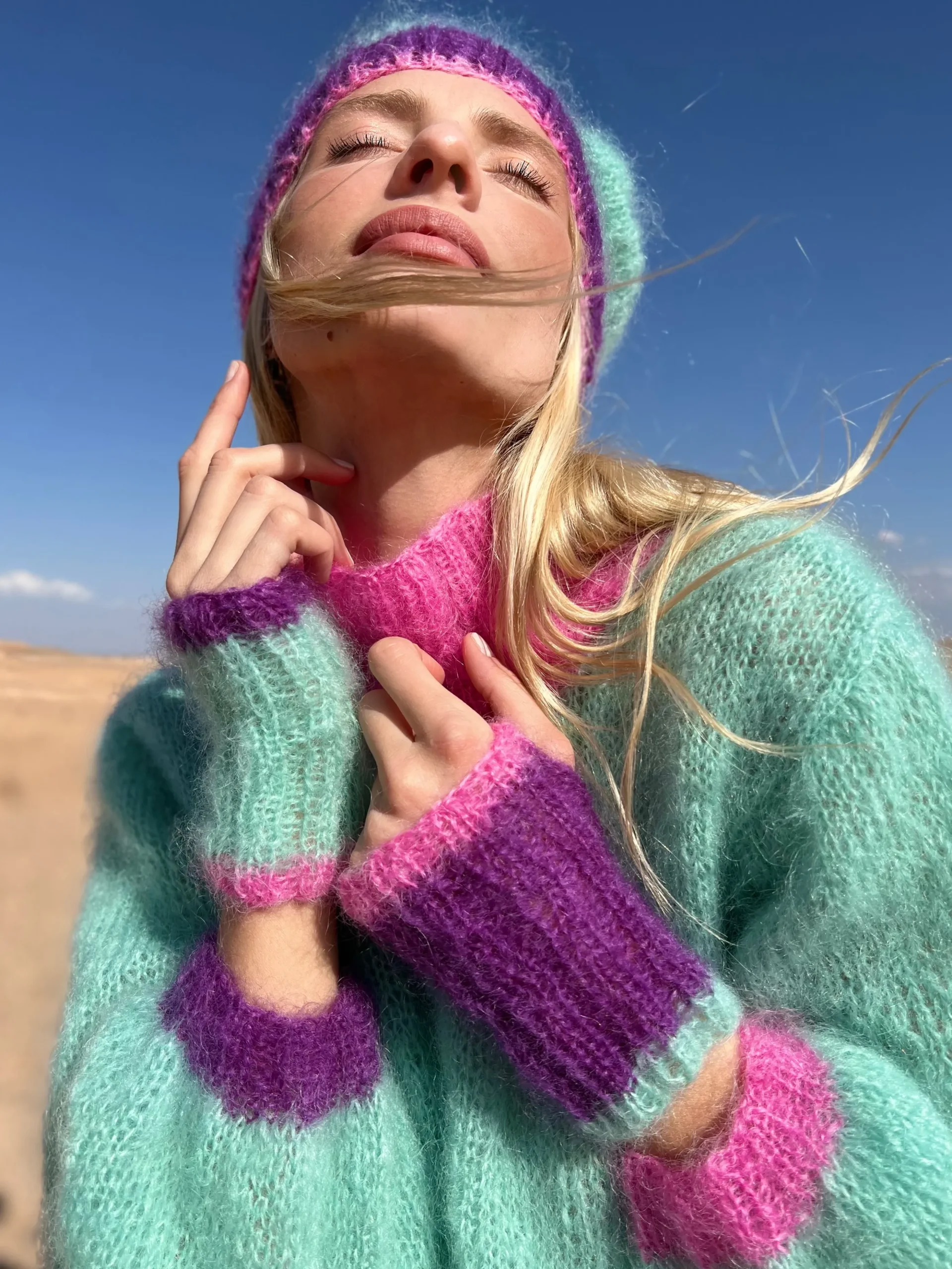 HAT & MITTENS COLORBLOCK AQUA