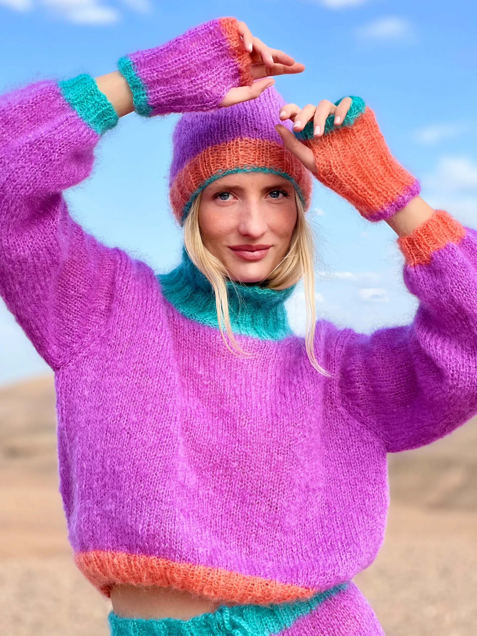 HAT & MITTENS COLORBLOCK LILAS