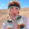 HAT & MITTENS STRIPES 12 COLORS CHOCO/KAKI