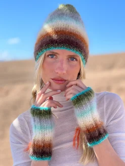 HAT & MITTENS STRIPES 12 COLORS CHOCO/KAKI