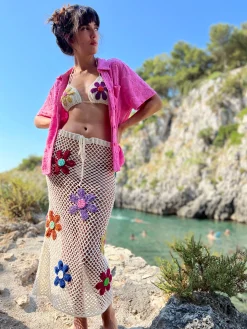 LONG SKIRT FREE FLOWERS ECRU