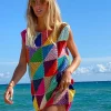 MULTICOLOR DIAGONALES SHORT DRESS NO SLEEVES