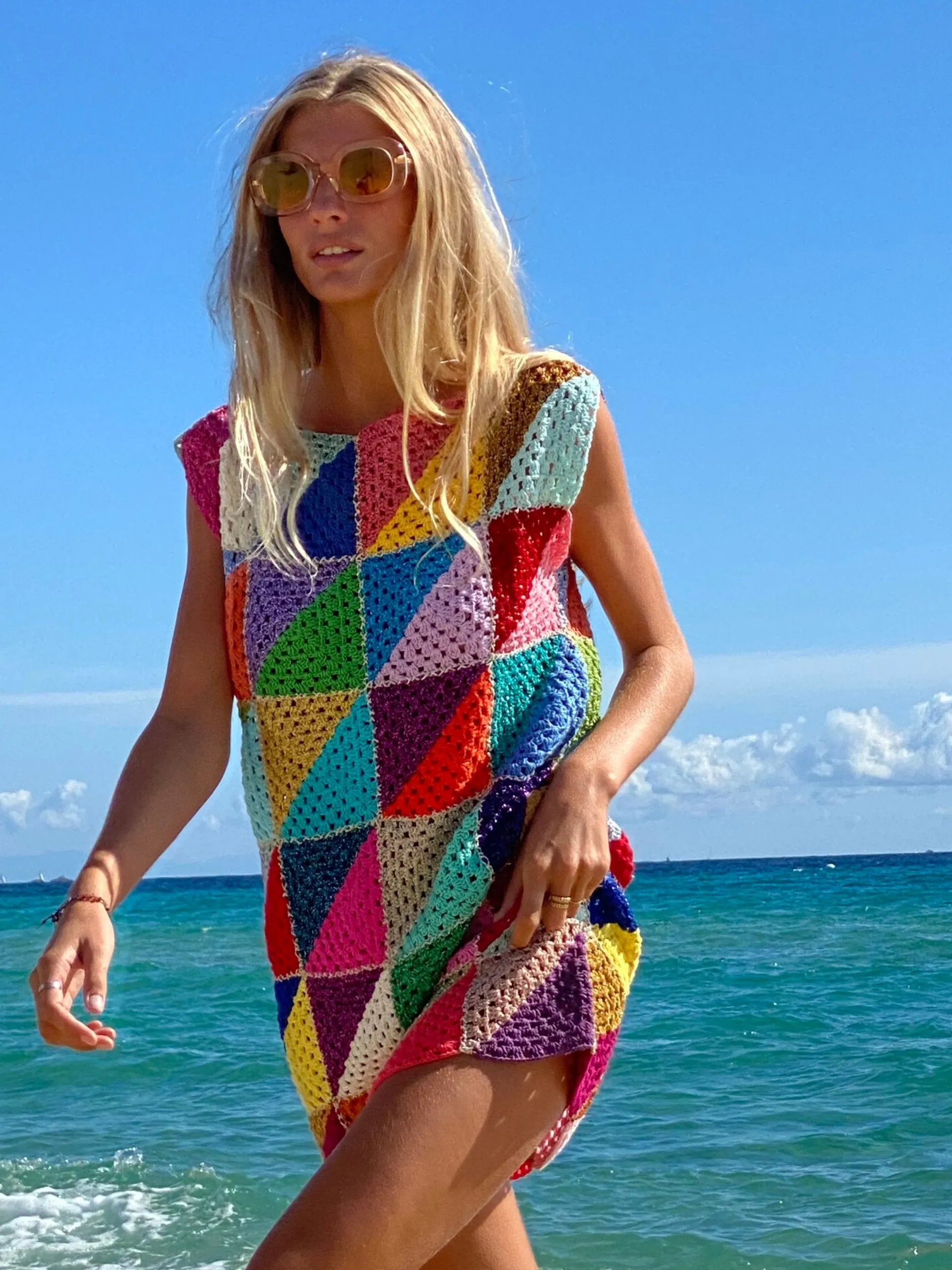 MULTICOLOR DIAGONALES SHORT DRESS NO SLEEVES