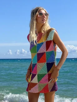 MULTICOLOR DIAGONALES SHORT DRESS NO SLEEVES