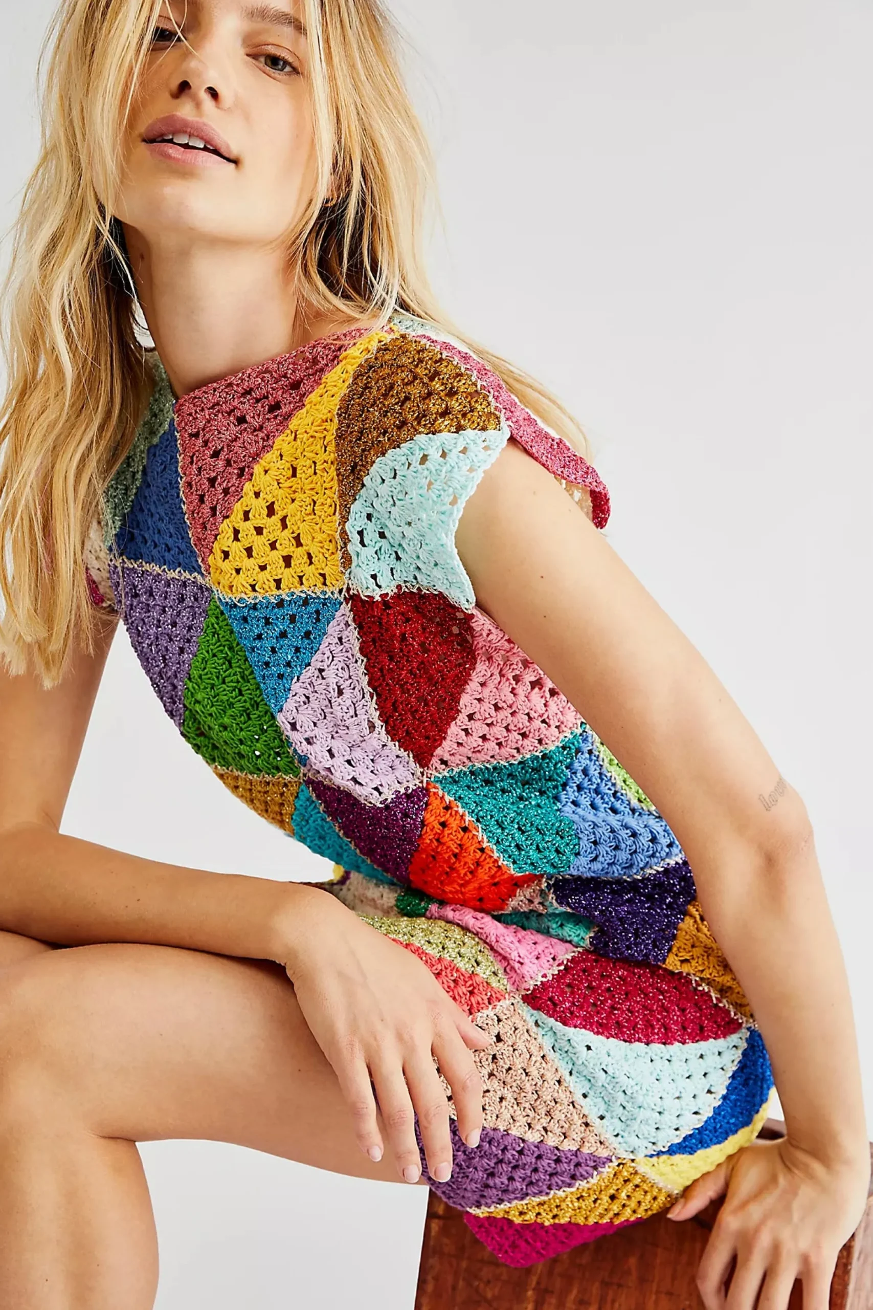 MULTICOLOR DIAGONALES SHORT DRESS NO SLEEVES