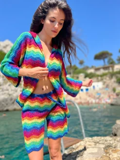 MULTICOLOR WAVE LUREX HOODIE LITTLE JACKET