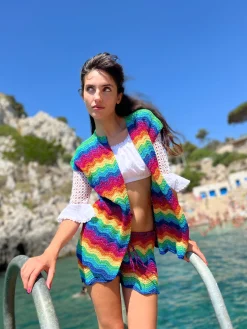 MULTICOLOR WAVE LUREX LITTLE JACKET NO SLEEVES