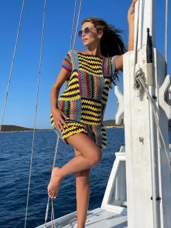 NAVY / YELLOW RUBAN DRESS NO SLEEVES
