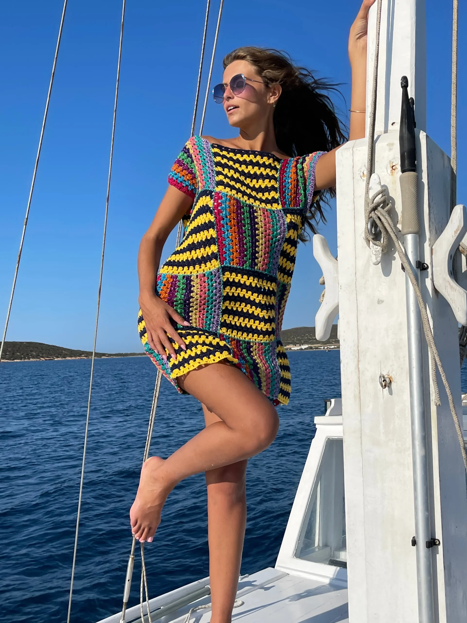 NAVY / YELLOW RUBAN DRESS NO SLEEVES