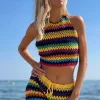 NAVY / YELLOW STRIPES HALTER TOP