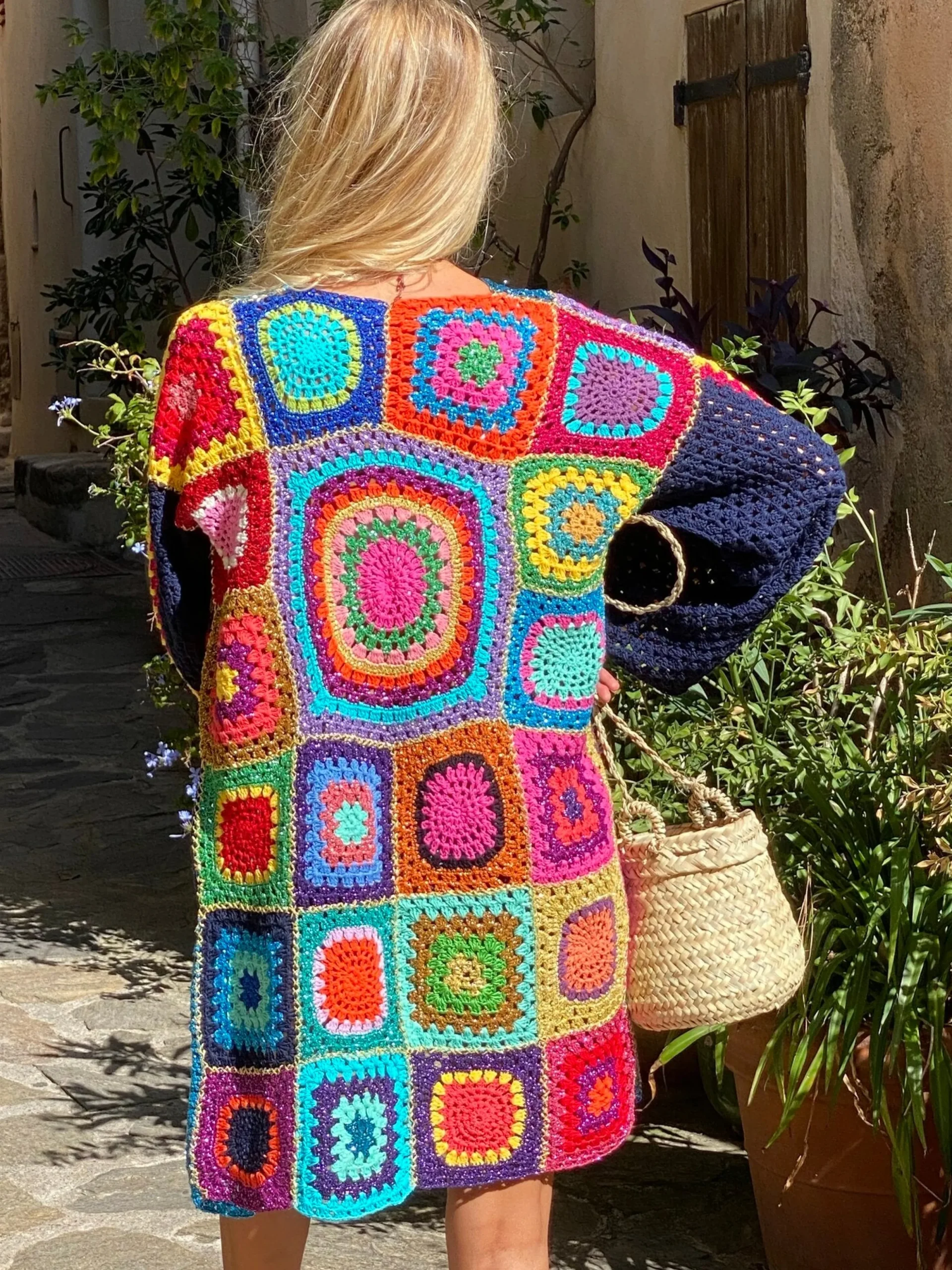 NAVY PATCHWORK LONG JACKET