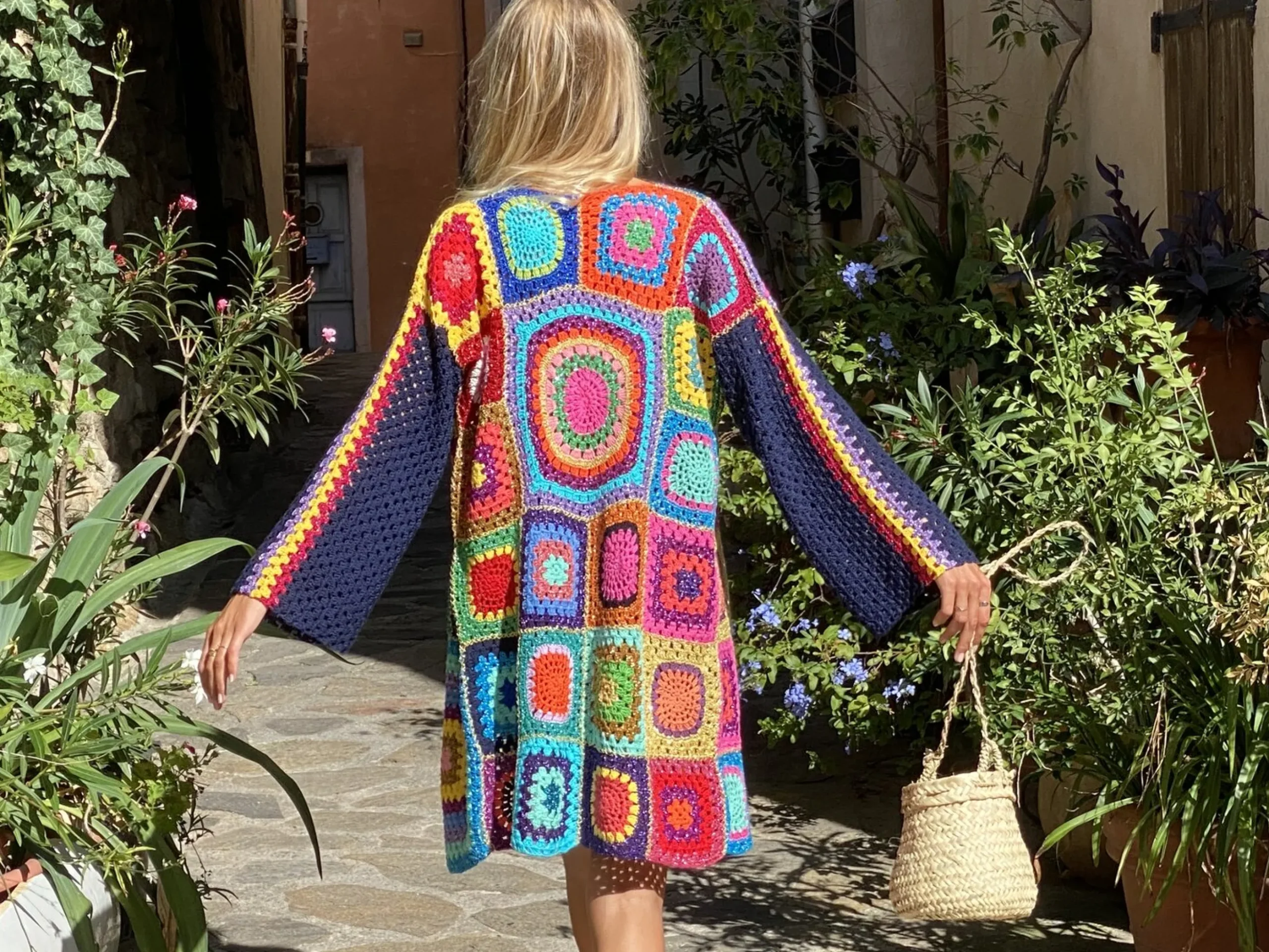 NAVY PATCHWORK LONG JACKET