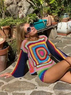 NAVY PATCHWORK SWEATER