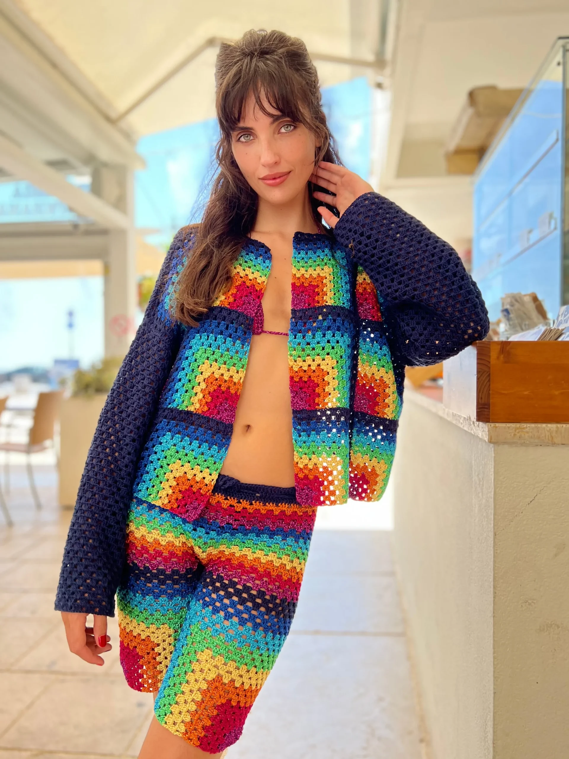 NAVY RAINBOW BOLERO