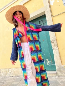 NAVY RAINBOW HOODIE COAT
