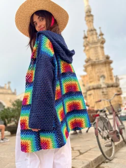 NAVY RAINBOW HOODIE LONG JACKET