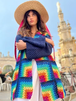 NAVY RAINBOW HOODIE LONG JACKET