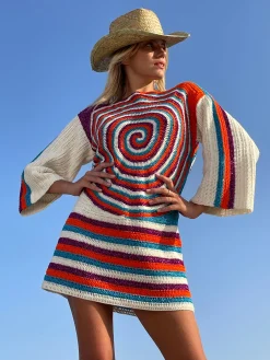 ORANGE SPIRALES DRESS SLEEVES 3/4