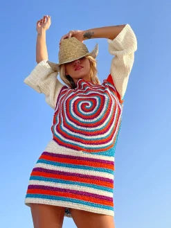 ORANGE SPIRALES DRESS SLEEVES 3/4