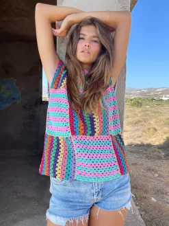 PINK / AQUA RUBAN TOP