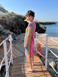 PINK RAINBOW DJELABA DRESS