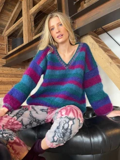 PRUNE STRIPES SWEATER V-NECK