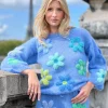 SWEATER FREE FLOWERS BLEU