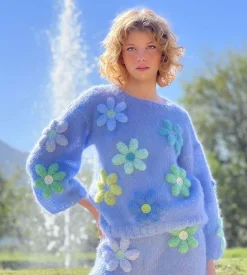 SWEATER FREE FLOWERS BLEU
