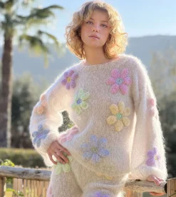 SWEATER FREE FLOWERS GRIS