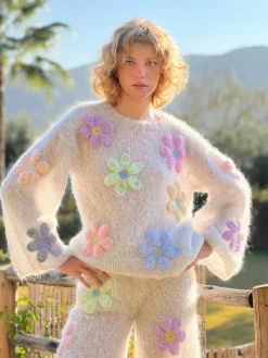 SWEATER FREE FLOWERS GRIS