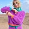 SWEATER HIGHNECK COLORBLOCK LILAS