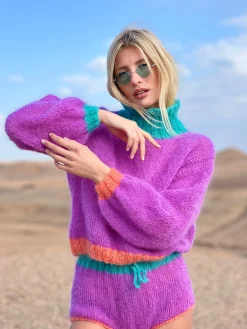SWEATER HIGHNECK COLORBLOCK LILAS