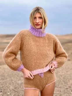 SWEATER HIGHNECK COLORBLOCK BEIGE