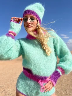 SWEATER HIGHNECK COLORBLOCK AQUA