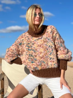 SWEATER H-NECK OVERSIZE DOUDOU BICOLORE CHOCO